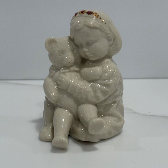 VTG 1994 Lenox China Jewels Teddy's Tired Figurine Girl Hugging Teddy Bear 4" - Picture 2 of 10